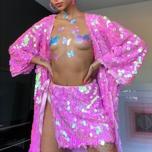 Pink sequin kimono